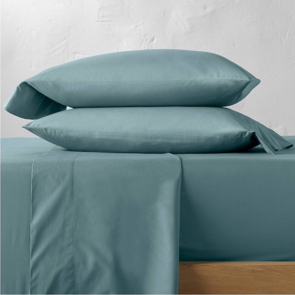 CASALUNA NWT washed supima percale solid sheet set -light teal -full